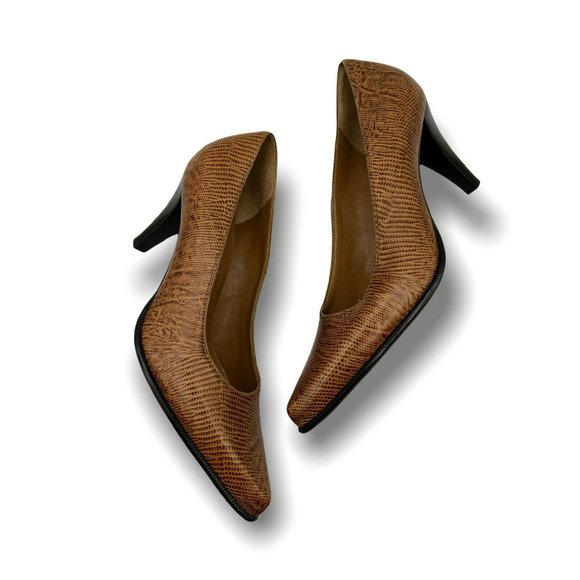 Franco Sarto brown leather upper streak snake print stiletto high heel size  6.5 - Picture 2 of 8